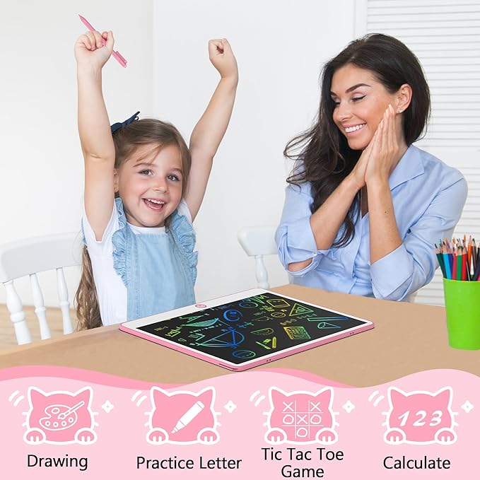 Hockvill LCD Writing Tablet for Kids 16 Inch, Toys for Girls Boys Drawing Pad for 3 4 5 6 7 Year Old Kids Toys, Christmas Birthday Gift for Kids, Toddler Doodle Board Travel Essentials - Pink