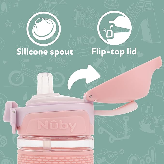 Nuby Thirsty Kids Flip-It Bolt Toddler Cup with Push-Button Locking Flip-Top and Silicone Spout - 12 oz - Easy-Grip and Spill-Resistant - 18+ Months - Unicorn