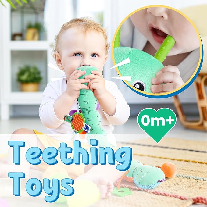 LIGHTDESIRE Baby Toys 6-12 Months Musical Caterpillar,Infant Toys Stuffed Animals with Ruler Design Mirror,Pull String,Crinkle&Rattles,Teething Toys for Tummy Time, Boy Girl Gifts 0-12 Months(Blue)