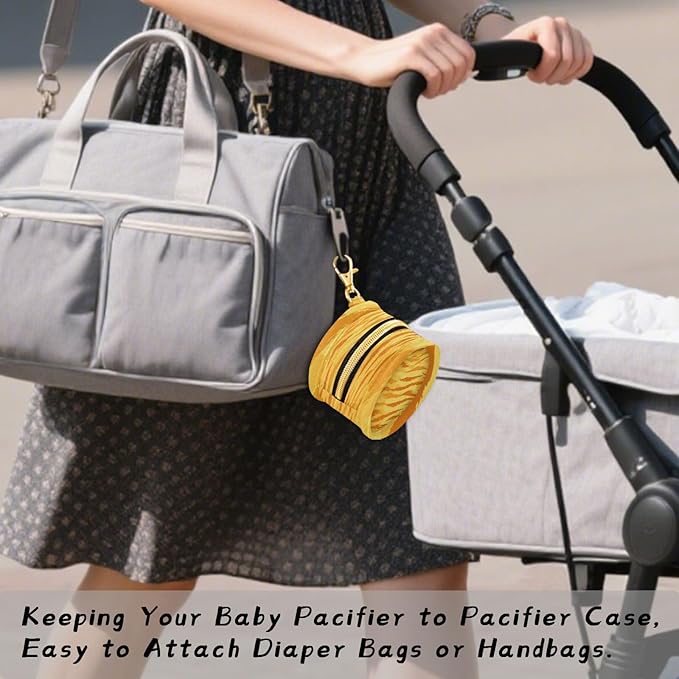 Pacifier Holder with Clip Pacifier Case for Diaper Bag Round Baby Pacifier Pouch Box Bag Portable Bright Orange Yellow Tiger Print