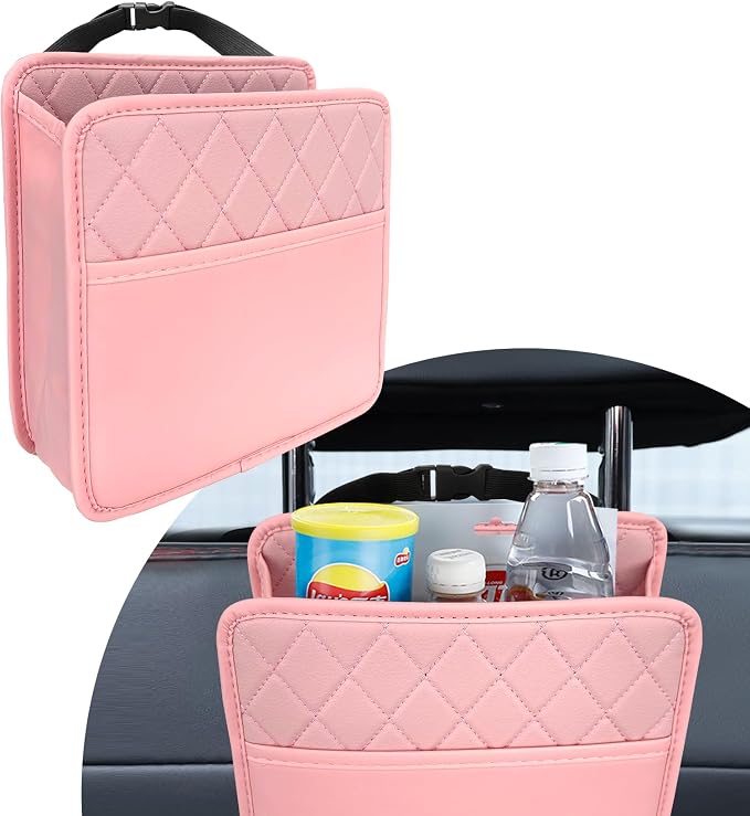 Car Seat Back Organizer, Car Organizers and Storage, PU Leather Vehicle Backseat Hanging Pocket, Automotive Accessories Multi-Pocket Storage Box Organizer Fit for Most Cars (Pink, Style 1)