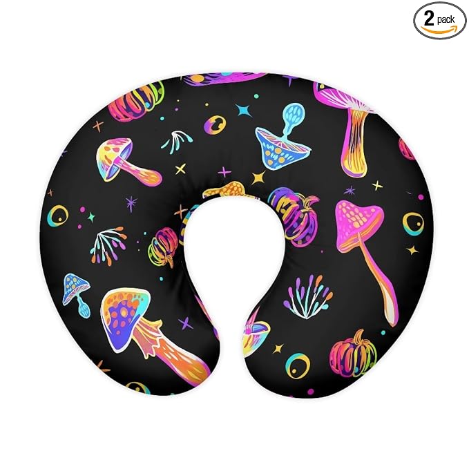 Colorful Mushroom Baby Feeding Pillow Cover Super Soft and Stretchy Personalized Breastfeeding Pillowcase Newborn for Boys Girls, 2 Packs