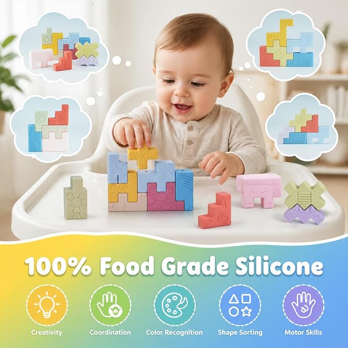 Baby Blocks – Montessori Baby Toys for 6-12 Months 10 Soft & Soft Teething Toy, Shapes, Colors, Animals - One Two Squeeze, Easter Basket Stuffers Toys for 1 2 Year Old Birthday Gifts