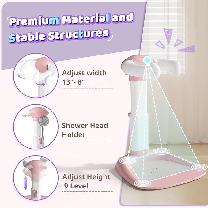 COOSEYA® Baby Shower Stand, Toddler Bath Stand Support with Thicker Colum, Anti-Pinch, Anti-Slip Base, Adjustable Shower Holder for Toddler Standing Up Themselves, Ideal Gift for Infants 8-36 Months