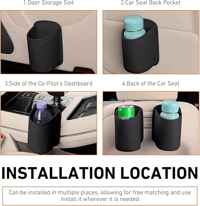 Leather Car Cup Holder Organizer, Large Multifunctional Storage Mount for Cup & Phone & Umbrella, Waterproof Cleanable Leather Drink Holder, Seat Back Insert Organizer for Cars Trucks (Black)