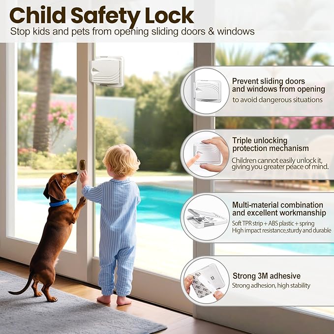 STERGDE Sliding Door Lock 6 Pack, Prevent children from opening sliding doors, sliding door baby proof, Easy To Install, For Sliding Glass Doors, Sliding Windows, Sliding Closets, Etc（Grey）