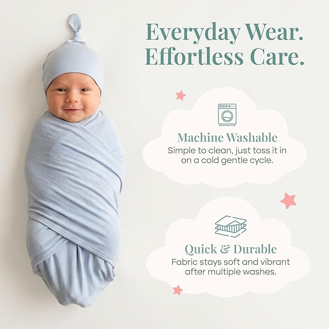 Caden Lane Baby Swaddle & Receiving Blanket, Soft, Breathable & Temperature-Regulating Bamboo Viscose Fabric for Swaddling Newborns, Gender Neutral Infant Blanket for Boys & Girls, Mist Blue