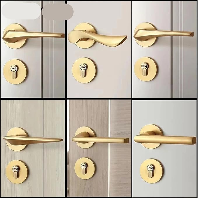 Indoor Golden Door Handle Set Simple Aluminum Alloy Magnetic Door Lock Bedroom Wooden Door Mute Door Handle 1Pcs(A-Style)