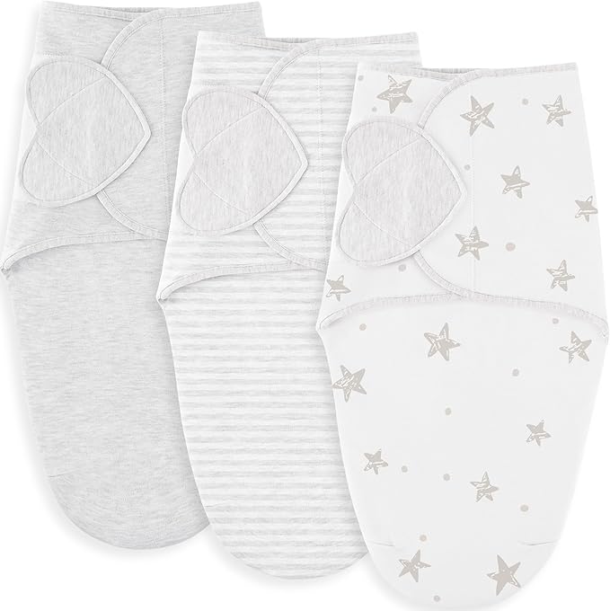 Susurration Swaddle Sleep Sacks 3 Pack 100% Muslin Cotton Swaddle Blanket Small Baby Wrap for 3-6 Months Newborn Girls,Boys,Infants Essentials,Adjustable Wearable Sleeping Sack (New Grey, 3-6 Months)