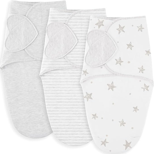 Susurration Swaddle Sleep Sacks 3 Pack 100% Muslin Cotton Swaddle Blanket Small Baby Wrap for 3-6 Months Newborn Girls,Boys,Infants Essentials,Adjustable Wearable Sleeping Sack (New Grey, 3-6 Months)