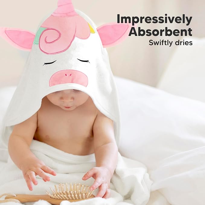 KeaBabies Baby Hooded Towel and Baby Hair Brush - Soft Bath Towels with Hood for Kids and Infant, Wooden Hairbrush with Soft Goat Bristles for Cradle Caps
