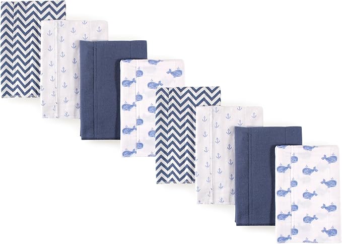 Hudson Baby Cotton Poly Flannel Burp Cloths Multipack, Whale 8-Pack, One Size