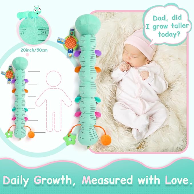 Baby Toys Sensory Musical Animal Stuffed Toy for Infant 0-3-6-12 Months Tummy Time Newborn, Plush Caterpillar with Mirror,Crinkle,Rattle Teething Toys for Baby Boys Girls Shower Gifts, Blue