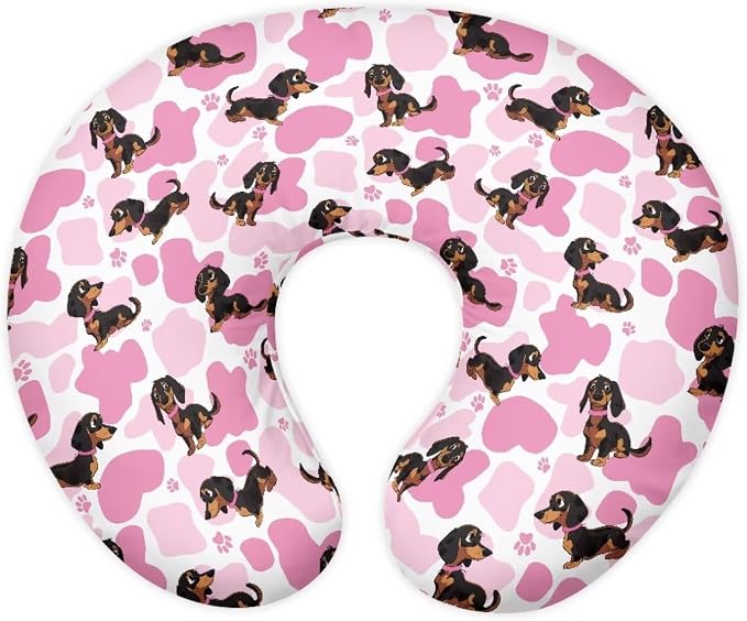 Pink Heart Dachshund Nursing Pillow Cover for U-Shaped Feeding Pillow Breastfeeding Pillow Slipcover Hidden Zipper Design Soft and Skin-Friendly