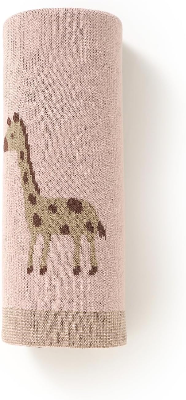 Opewod Soft Cotton Knit Baby Blanket with Cute Deer Print 40x30in Newborn Receiving Blanket Swaddle Cuddle Blanket for Crib, Stroller, or Nursery for Infants & Toddlers Pink
