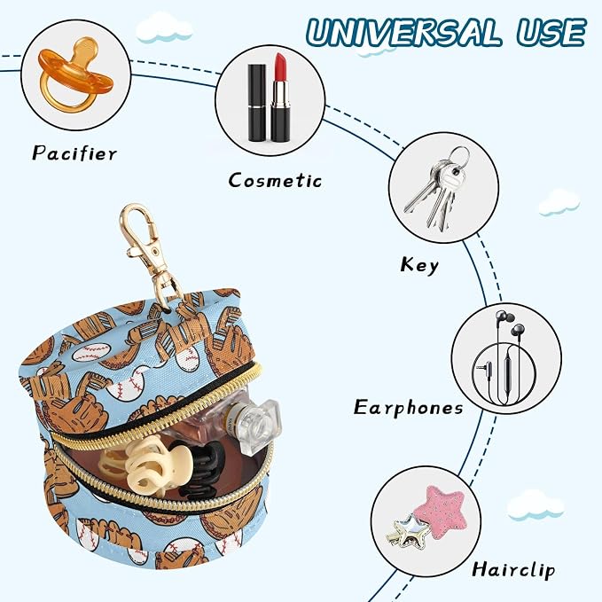Baseball Glove Blue Print Pacifier Holder Case with Clip Portable Pacifier Storage Case for Boys Girls Baby Pacifier Pouch for Diaper Bag, Strollers & Travel