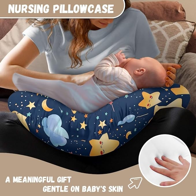 Cartoon Star Cloud and Moon Breastfeeding Pillow Cover Ultra Soft Comfortable Newborn Nursing Pillow Case Lightweight and Easy to Clean