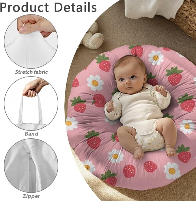 Cute Strawberry Nursing Pillow Cover Neutral Breastfeeding Pillow Cover Fits 22.6in*24in Nursing Pillow for Baby Boy Girl Neutral Baby Nursing Pillow Cover Feeding Pillow Cover