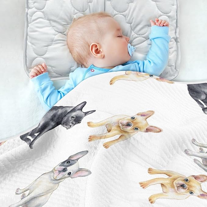 Ollabaky French Bulldog Dog Baby Blanket for Boys Girls Cotton Throw Blanket Swaddle Blanket for Crib Stroller Nursery Receiving Blanket Infant Toddler Unisex 30"x40"