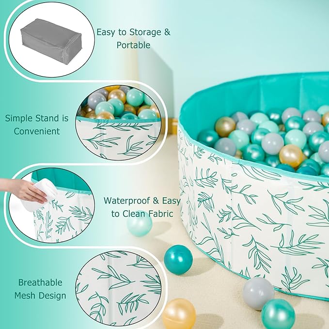 40Inch Kids Ball Pit, Foldable & Portable & Reusable Balls Pool for Toddlers,Playpen/Fence for Baby, Play Pool for Dog, Indoor & Outdoor Use, Oversized