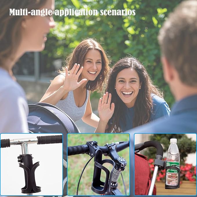 NCGDPZY Universal Bike Cup Holder, 2-Pack 360° Rotatable Large Caliber Design Cup Holder for Bike, Stroller, Wheelchair, Walker & Scooter, High-Strength Nylon, One-Click Lock System, Black