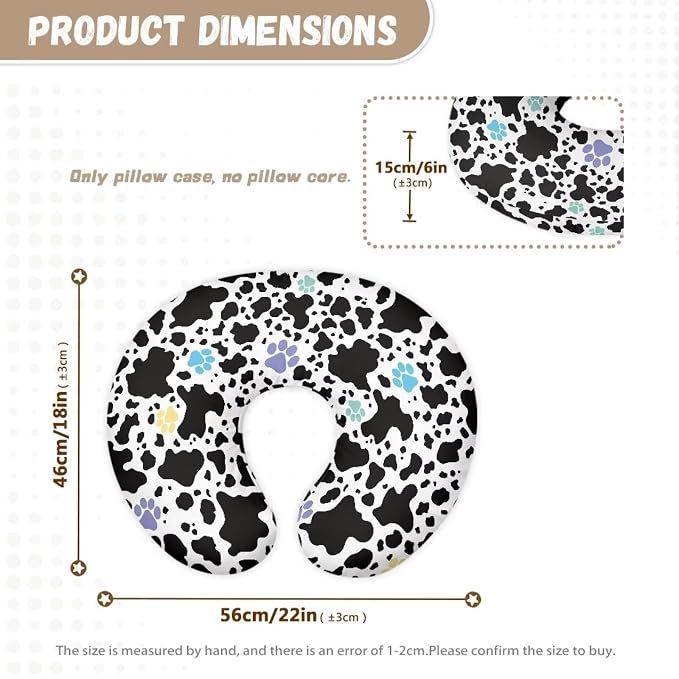 Dog Paws Cow Print Breastfeeding Pillow Slipcover for Baby Boys & Girls Soft Dustproof Newborn Nursing Pillow Case Fit Standard Support Pillow for Bottle Feeding