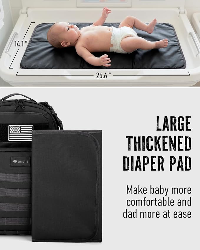 Dinictis Dad Diaper Bag, Mens Diaper Bag Backpack with Diaper Changing Mat, Military Diaper Backpack with Molle Webbing, Waterproof Pouch, Baby Wipes pocket, Insulated Bottle Pockets- Tropical Black