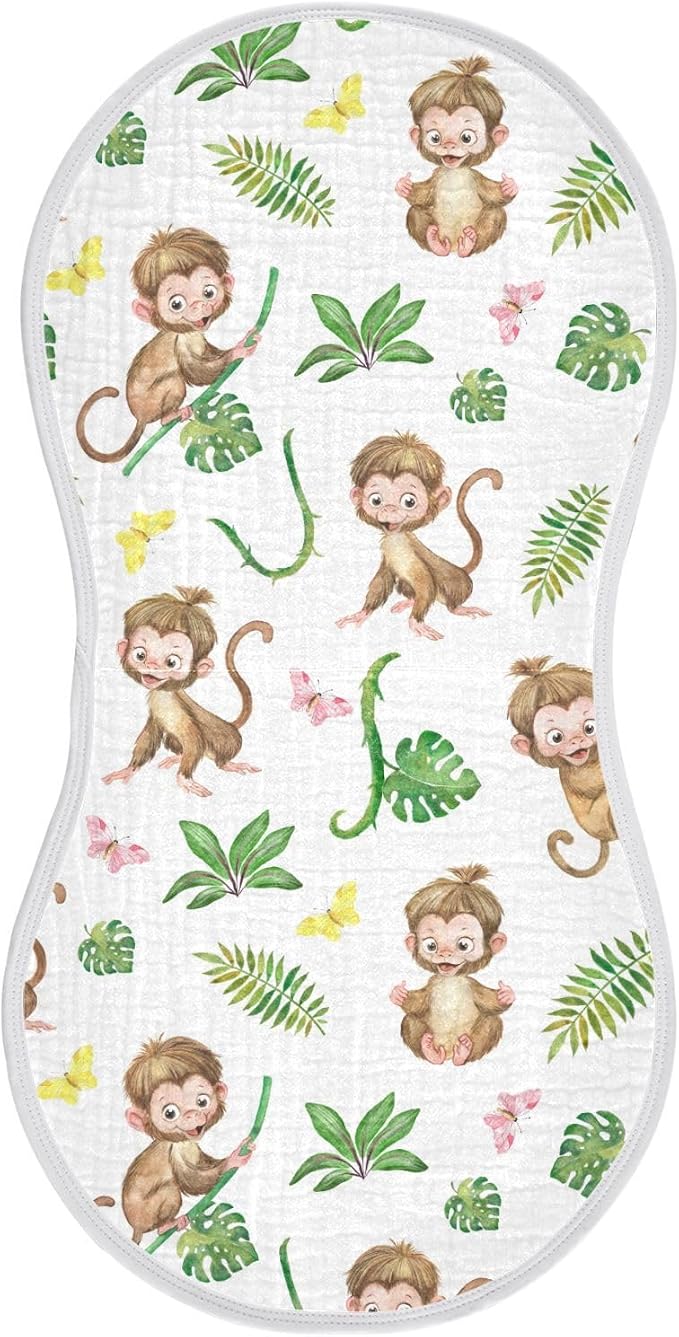vvfelixl Muslin Burp Cloths Monkey Baby Baby Washcloths for Baby Girl Boys 2 Pack White