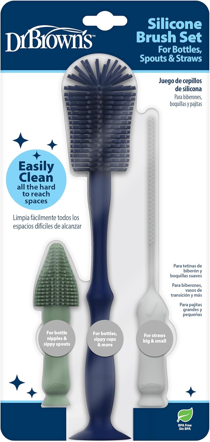 Dr. Brown's Silicone Cleaning Brush Set with Bottle, Spout, and Straw Brush, 3 Brushes to Clean Baby Bottles, Spouts, Nipples, and Straws, BPA Free ??36-Pack