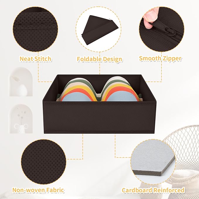 DIMJ Drawer Organizer Clothes, 12 Pack Underwear Organizer, Foldable Closet Organizers, Sock Organizer Bra Organizer, Fabric Dresser Organizer for Clothes, Bra, Socks, Tie (Brown)