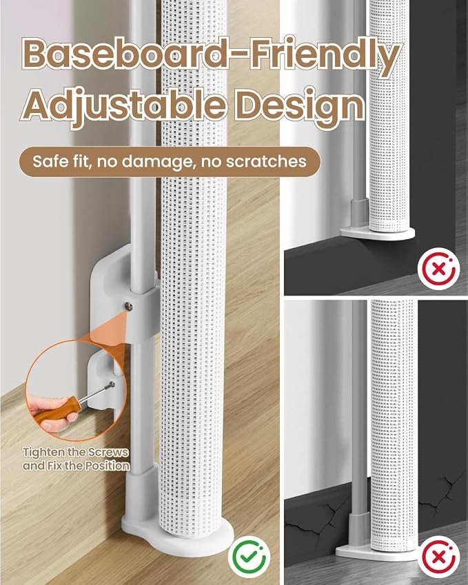 55" Retractable Baby Gates, 34" Tall Mesh Baby Gate with 4 Reinforced Rods, Prevents Kids & Dogs from Crawling Under, Retractable Dog Gate for Doorways, Hallways, Indoor/Outdoor, White