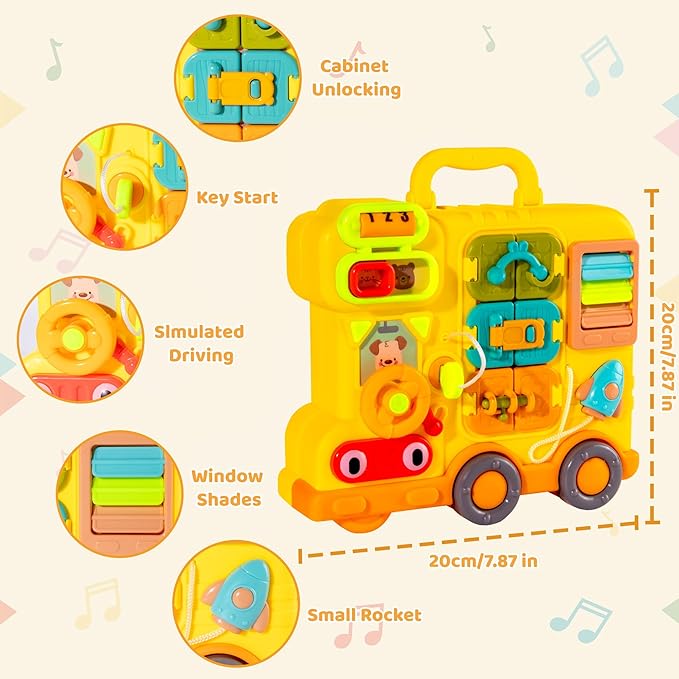 Montessori Busy Board for 1-2 Year Old Girl Gift, Musical Montessori Toys for 1 Year Old, Early Educational Toy for Toddler 1-3, Christmas, Birthday Gift for 1+ Year Old Baby Girl