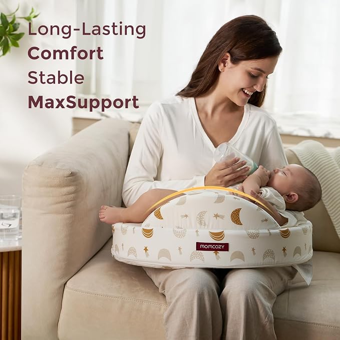Momcozy Nursing Pillow - Firm & Springy Memory Foam - Stable, Ergonomic Support & Comfort - Wider Breastfeeding Cushion, Adjustable, Removable Cover, Baby Safety Certified, Starry Night