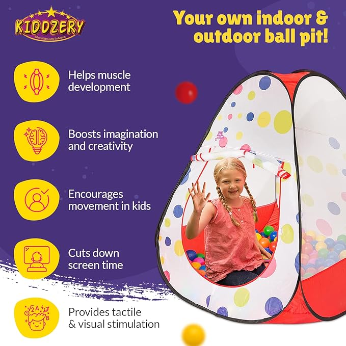 Kids Ball Pit Pop up Play Tent, Playhouse Tent for Boys Girls Babies and Toddlers, Indoor Outdoor Toy Perfect Kid?™s Gifts, 50 Ball Pit Balls Included