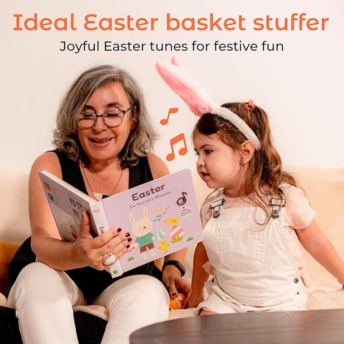 Cali's Books Easter Nursery Rhymes Musical Book - Easter Basket Stuffers for Toddlers, Baby Easter Basket Stuffers, Rechargeable Musical Books for Toddlers 1-3