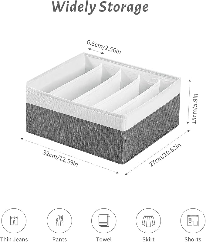 Jeans Drawer Organizers for Clothing,5 Grids Compartment Wardrobe clothes organizer,Fabric Washable Closet Organizers and Storage Bins for Jeans,Pants,Bra,Legging,t-shirt-GreyWhite