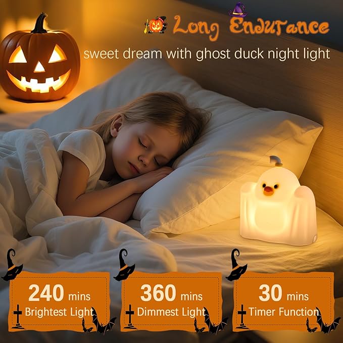 YR YRHH-PET Ghost Duck Night Light for Kids, Cute Halloween Decor Squishy Lamp, Fun Weired Gag Ducky Gifts, Rechargeable Dimmable Bedside Animal Lamp, Baby Room Boys Girls College Dorm Trendy Stuff