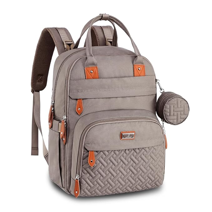 BabbleRoo Diaper Bag Backpack - Baby Essentials Travel Tote - Multi Function Water Resistant Diaper Bag, Travel Essentials Baby Bag with Changing Pad, Stroller Straps & Pacifier Case - Unisex, Khaki