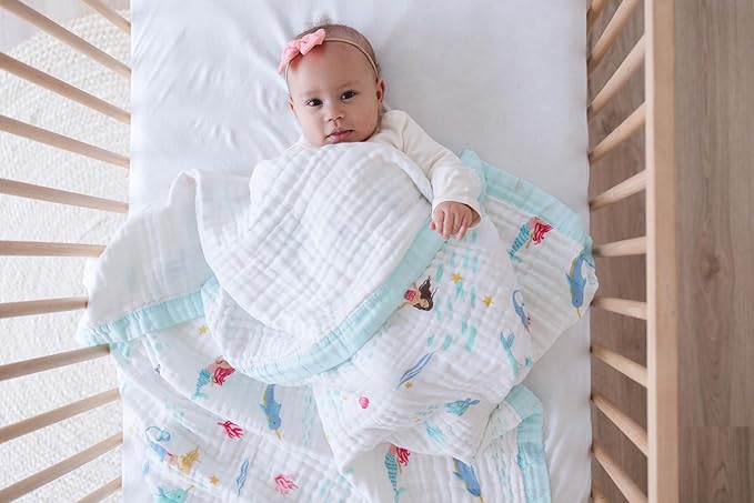 100% Cotton Muslin Baby Blanket | Soft & Breathable 6-Layer Swaddle & Receiving Blanket | Lightweight Quilt for Newborns, Infants & Toddlers | Gender-Neutral (Magical Mermaid Dreams)
