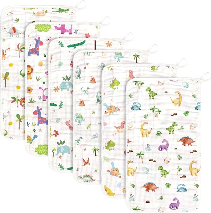 decalsweet Baby Burp Cloths Muslin Washcloths 6 Pack Muslin Burp Cloths 100% Cotton Large 20''x12'' Soft 6 Layers Baby Burp Rags for Boys Girls Baby Essentials for Newborn Gift Machine Washable