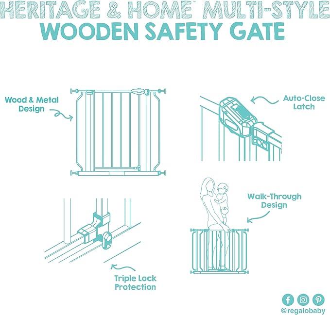 Regalo SAFETY 39" Extra Wide Wood Accent Baby Gate, Pressure Mount for Doorways & Bottom of Stairs, Babies, Toddlers & Pets, Ages 6??4 Months, TESTED & TRUSTED, AMERICAN DESIGNED, FAMILY OWNED