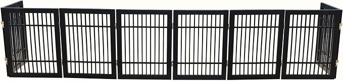 Urnporium Pet Dog Gate Freestanding, Strong Durable Folding Wooden Fence, Portable Acacia Hardwood Safety Barrier for Indoor & Outdoor Use (Black Pet Gate, 8 Panel 24" Tall)