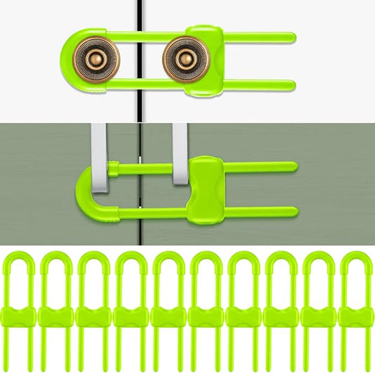 Jetec 10 Pieces Cabinet Locks for Babies, U-Shaped Proofing Drawers Safety Child Locks Adjustable, Easy to Use Childproof Latch for Knob Handle on Kitchen Door Storage Cupboard Closet (Green)