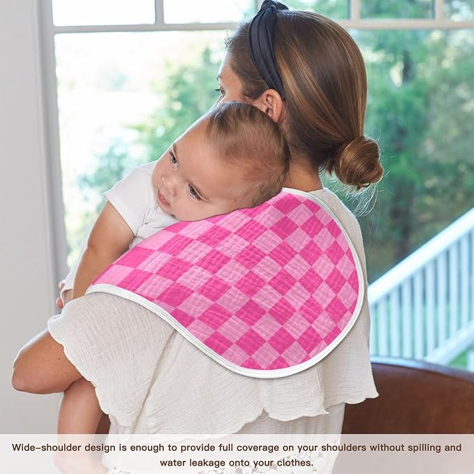 2 Pack Muslin Burp Cloths Pink Checkered Print Cotton Baby Burp Cloths Ultra Absorbent Burping Cloth Soft Spit Up Rags for Newborn Must Haves, Large 22" x 11"