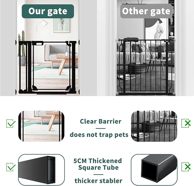 AiWMGL Clear Baby Gate 29.13-47.24" Wide Acrylic Safety Proof Dog Puppy Pet Barrier for Stairs, Transparent Adjustable Pressure Mounted No Drill Auto Close Indoor, Doorways, Hallway, Black