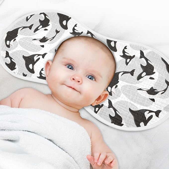 Muslin Burp Cloths for Baby Boys and Girls - 1-Pack Ultra Absorbent Killer Whale Orca Muslin Washcloths, Newborn Towel, Milk Spit Up Rags, Burp Cloth Bib for Unisex, 22 x 11 Inch