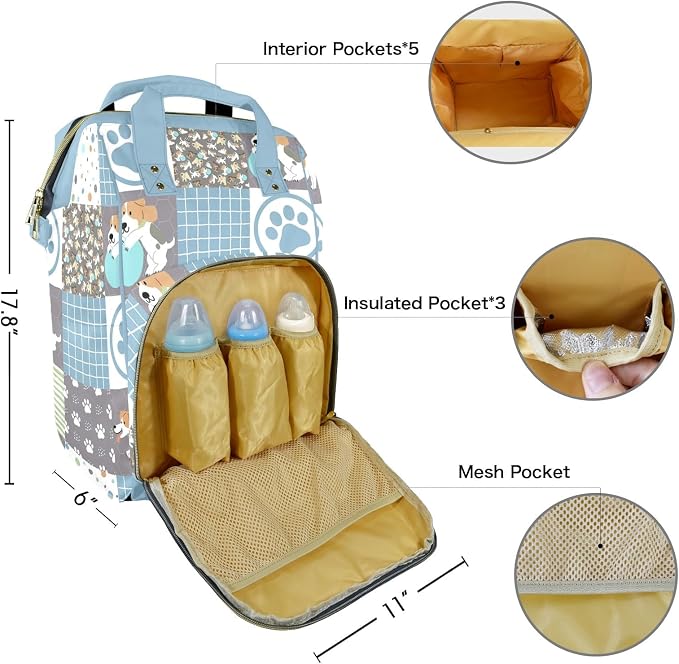 Custom Diaper Bag for Baby - Personalized Nursing Bags with Name - Cute Puppy Mommy Daypack Tote