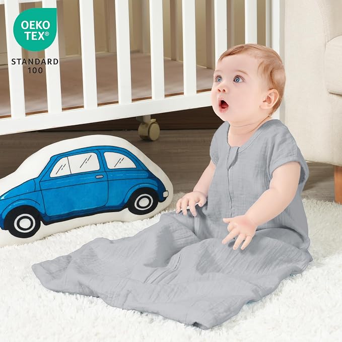 david's kids Muslin Cotton Baby Sleep Sack 12-18 Months, 2 Pack 100% Cotton Sleeping Bag for Summer, TOG 0.5 Baby Wearable Blankets with 2-Way Zipper, Soft Sleep Sack for Newborn Infant, Grey & Green