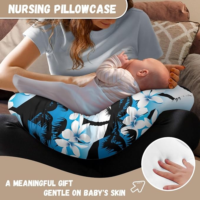 Forchrinse Hawaiian Palm Tree Plumeria Blue Ocean Nursing Pillow Cover for Breastfeeding,Infant Nursing Pillow Slipcover Soft Feeding Pillow Covers Washable