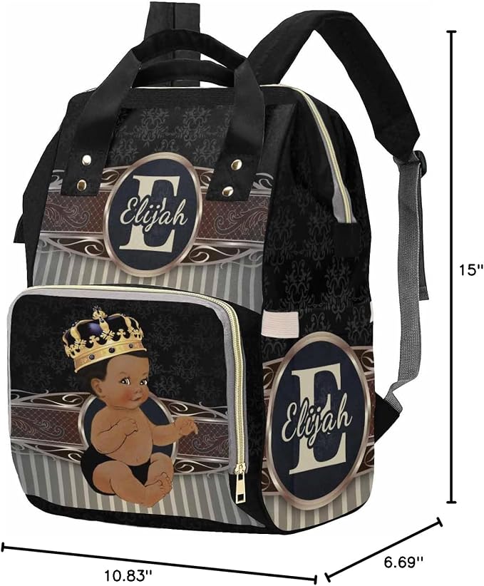 M YESCUSTOM Personalized Baby Diaper Bags for Women Men, Custom Brown Black Prince Backpack Customized Nappy Mommy Bag Backpack for Son Daughter Travel, Camping, Hiking Picnic
